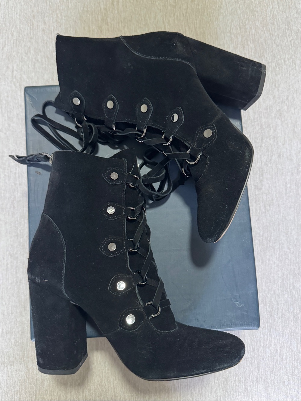 Splendid Black Lace-Up Block Heel Ankle Boots